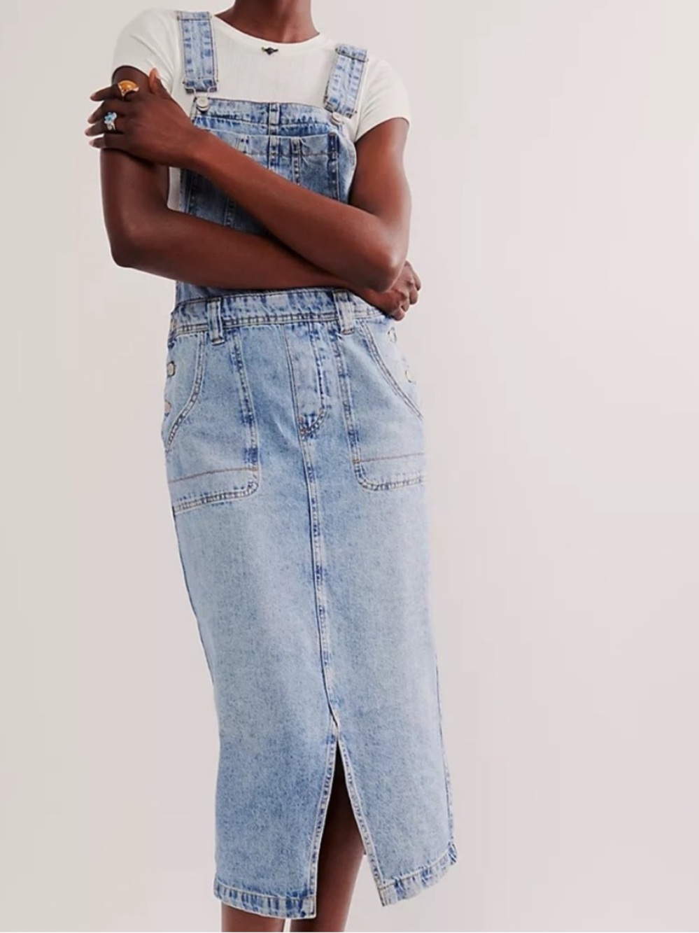 We The Free light blue denim overalls dress